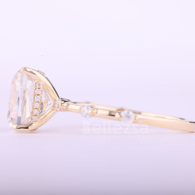 2.0CT Elongated Cushion Cut Petite Pave Setting Moissanite Engagement Ring