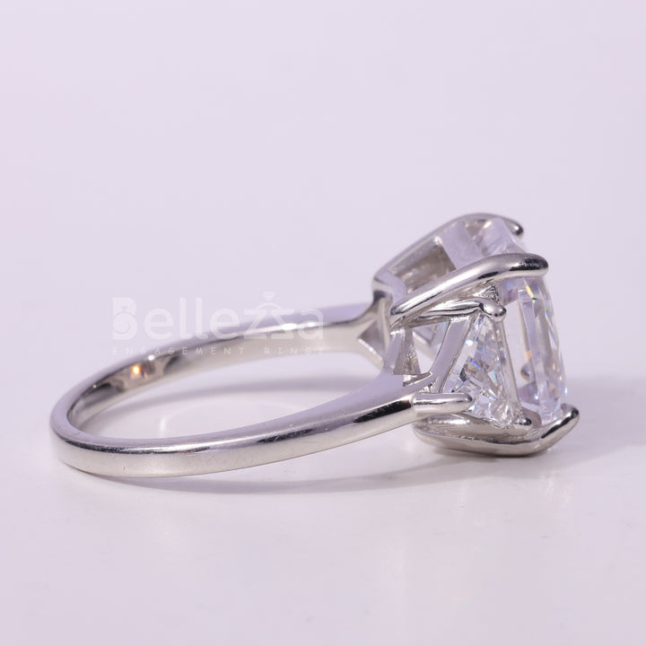 1.50CT Asscher Cut Three Stone Moissanite Engagement Ring