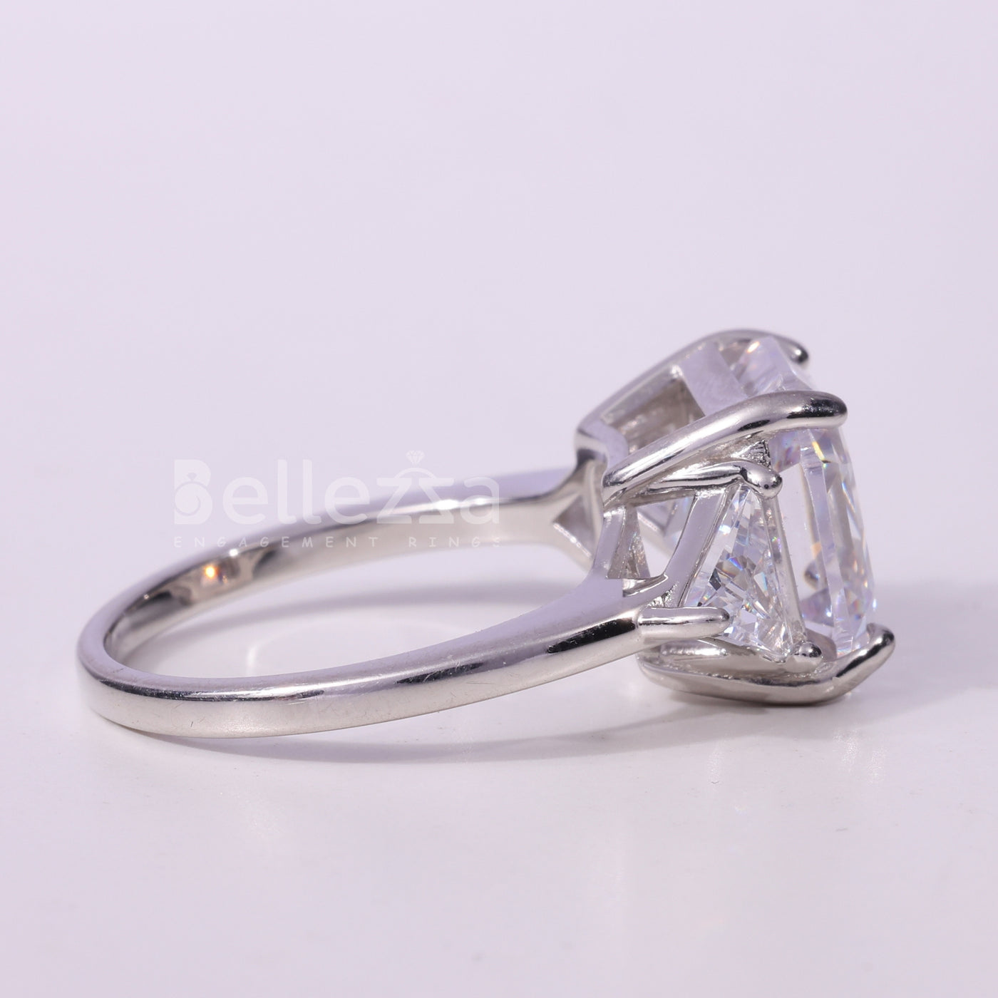 1.50CT Asscher Cut Three Stone Moissanite Engagement Ring