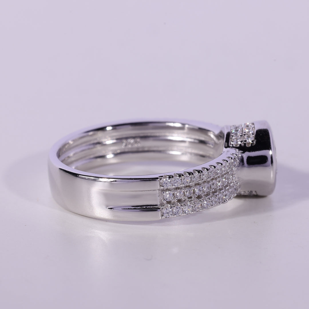 1.0CT Round Cut Three Row Pave Setting Moissanite Engagement Ring