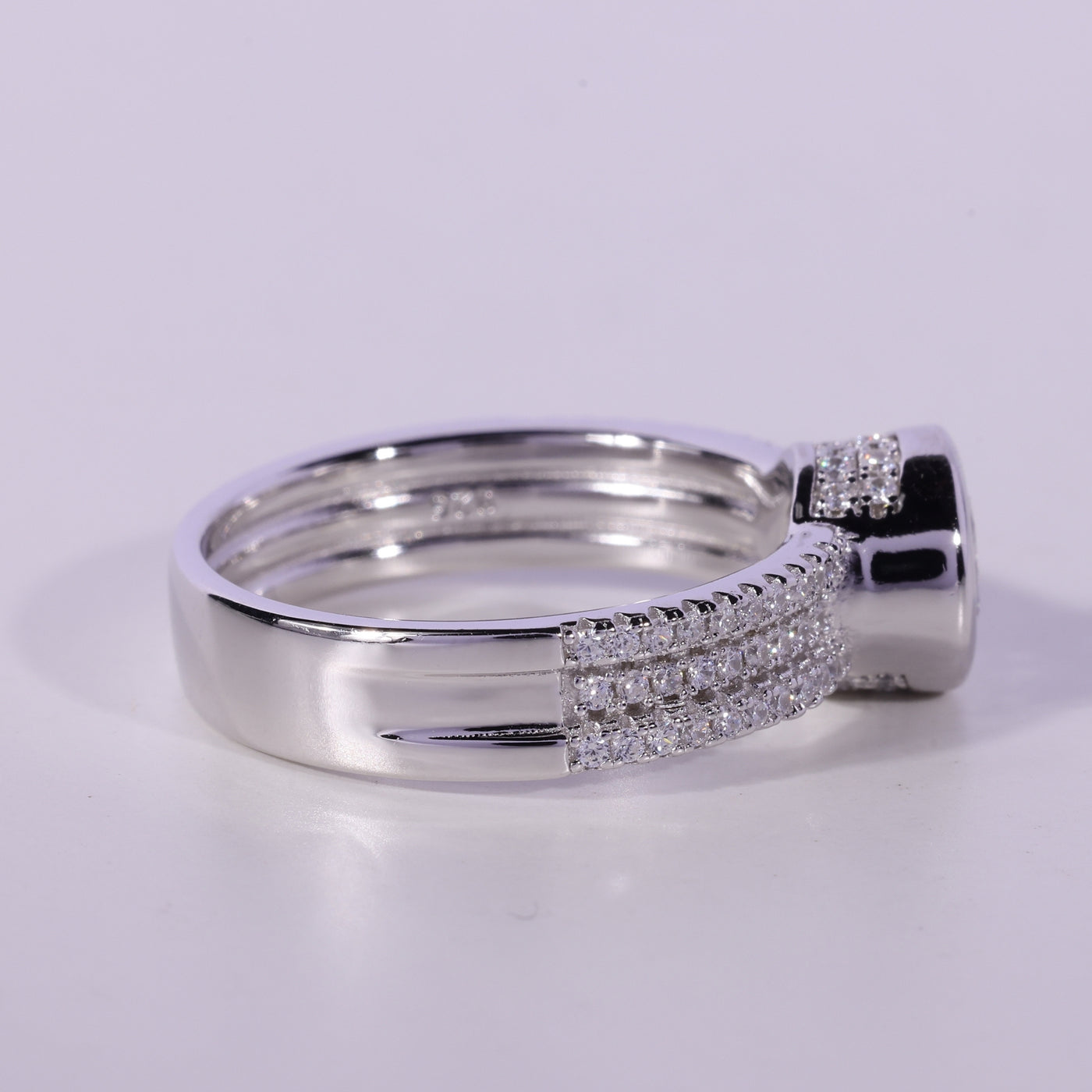 1.0CT Round Cut Three Row Pave Setting Moissanite Engagement Ring