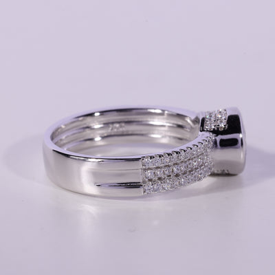 1.0CT Round Cut Three Row Pave Setting Moissanite Engagement Ring