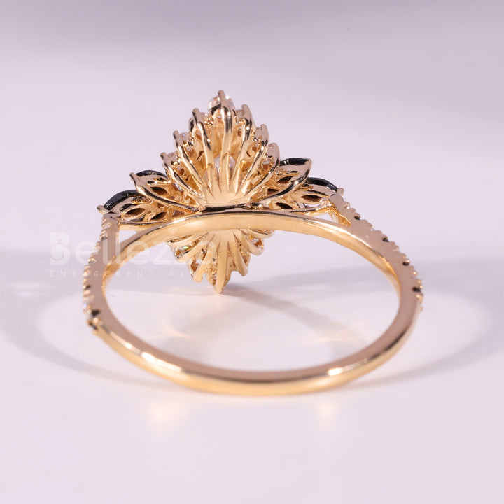 1.0CT Marquise Cut Unique Black Cluster Diamond Engagement Ring