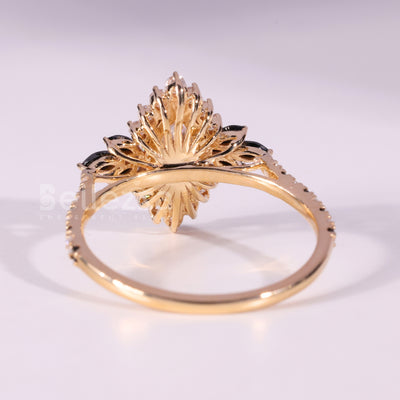 1.0CT Marquise Cut Unique Black Cluster Diamond Engagement Ring