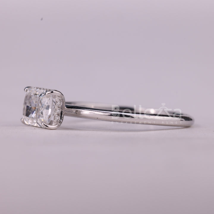 1.0CT East-West Radiant Cut Hidden Halo Moissanite Engagement Ring