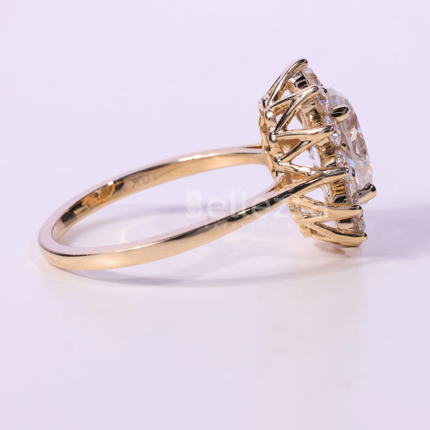 1.0CT Oval Cut Floral Halo Moissanite Engagement Ring