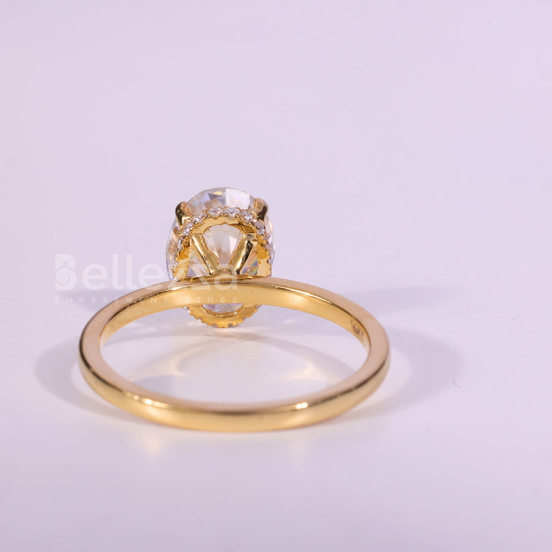 1.0CT Oval Cut Hidden Halo Setting Moissanite Engagement Ring
