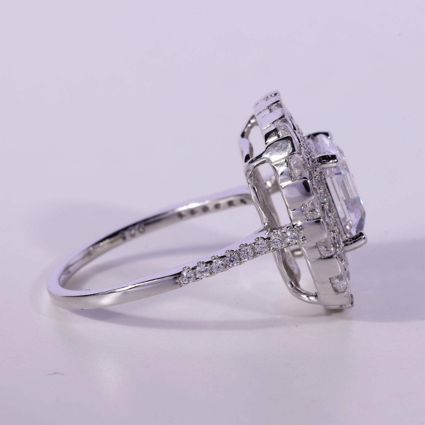 1.0CT Asscher Cut Double Halo Moissanite Engagement Ring