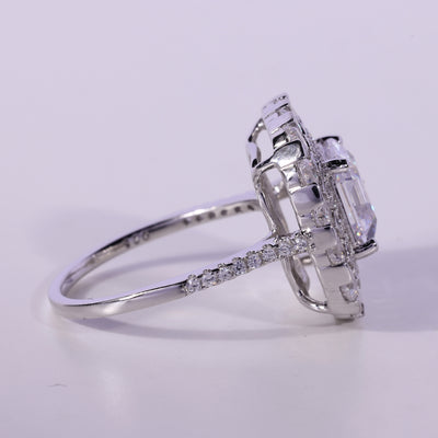 1.0CT Asscher Cut Double Halo Moissanite Engagement Ring