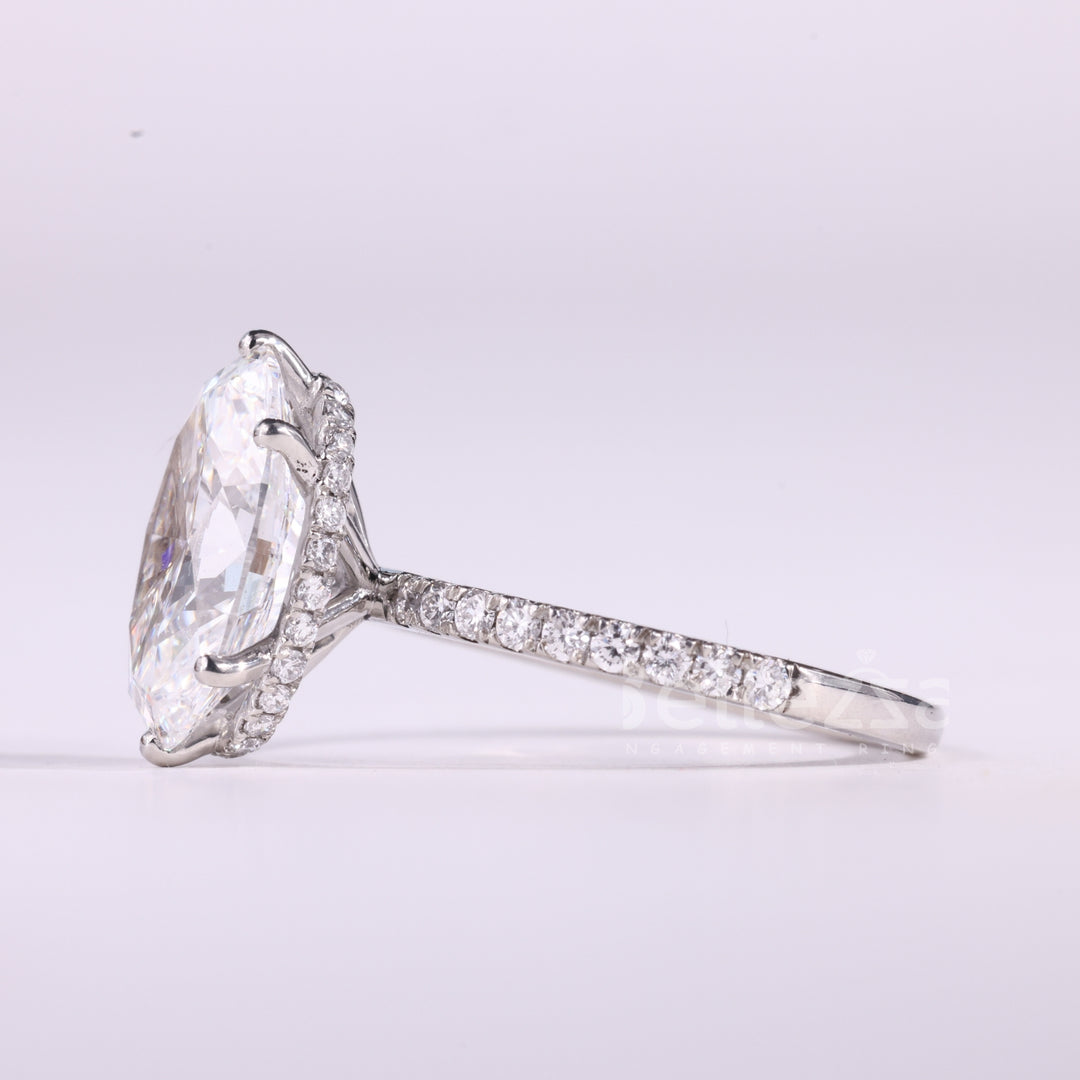 3.0CT Oval Cut Hidden Halo Pave Setting Moissanite Engagement Ring