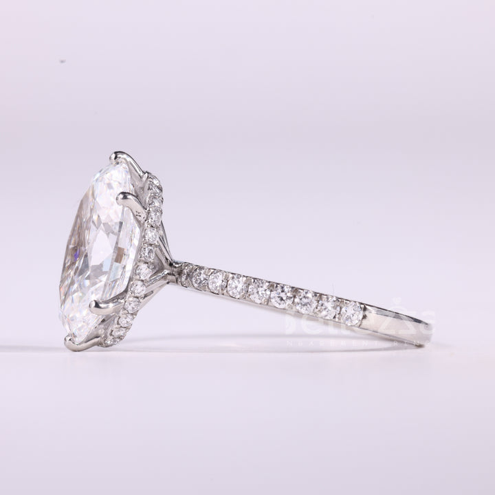 3.0CT Oval Cut Hidden Halo Pave Setting Moissanite Engagement Ring