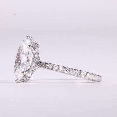 3.0CT Oval Cut Hidden Halo Pave Setting Moissanite Engagement Ring