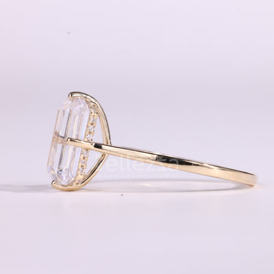 2.50CT Emerald Cut Hidden Halo Moissanite Engagement Ring