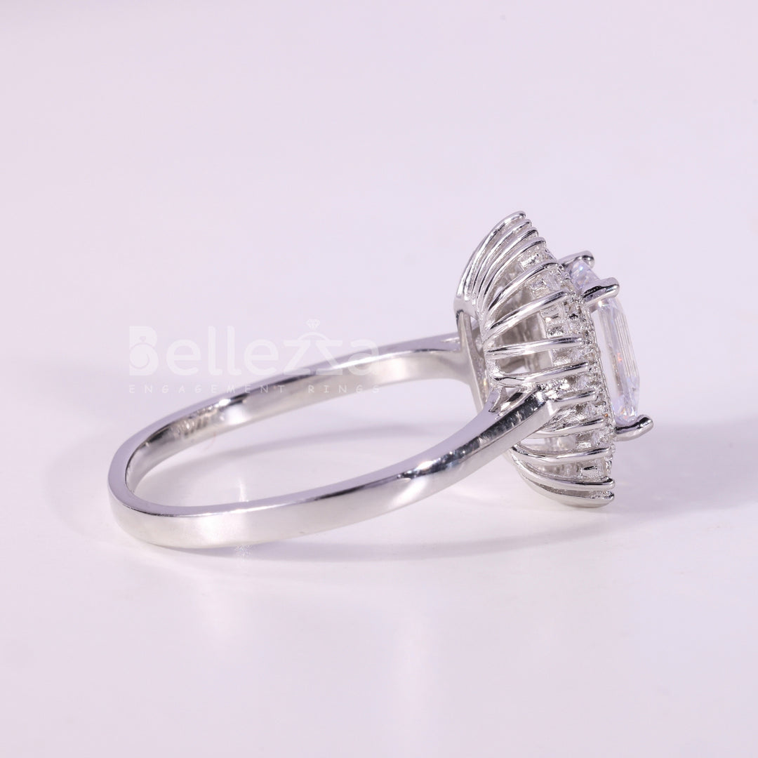 1.0CT Emerald Cut Diamond Cluster Setting Moissanite Engagement Ring