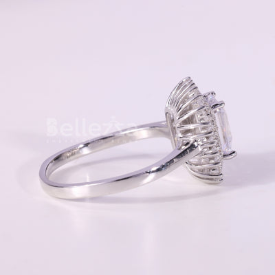 1.0CT Emerald Cut Diamond Cluster Setting Moissanite Engagement Ring