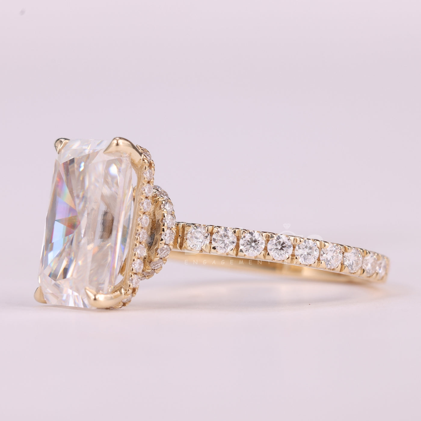 5.0CT Radiant Cut Hidden Halo Pave Setting Engagement Ring