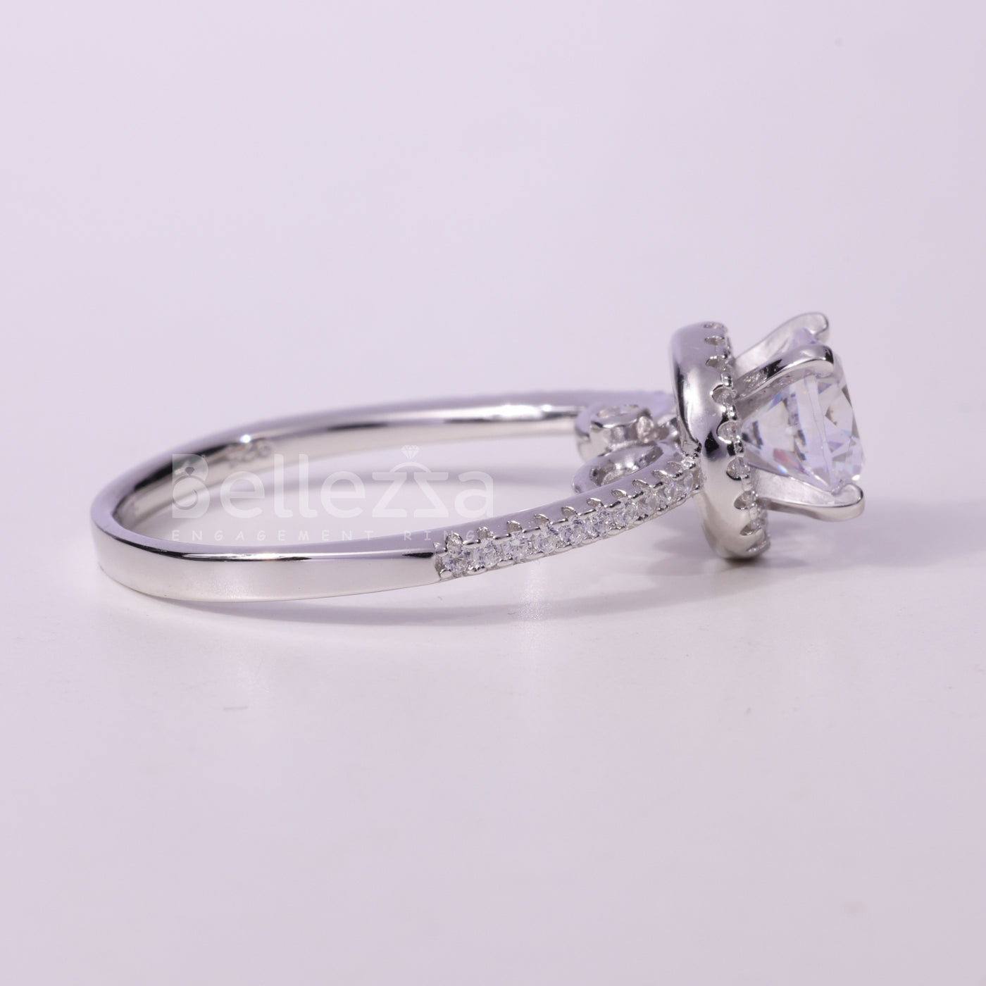 1.0CT Round Cut Halo Setting Moissanite Engagement Ring