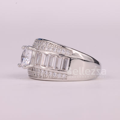 1.0CT Round Cut Cluster Diamond Moissanite Engagement Ring