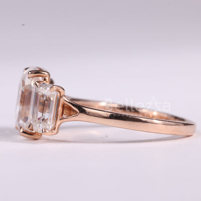1.50CT Emerald Cut Three Stone Moissanite Engagement Ring