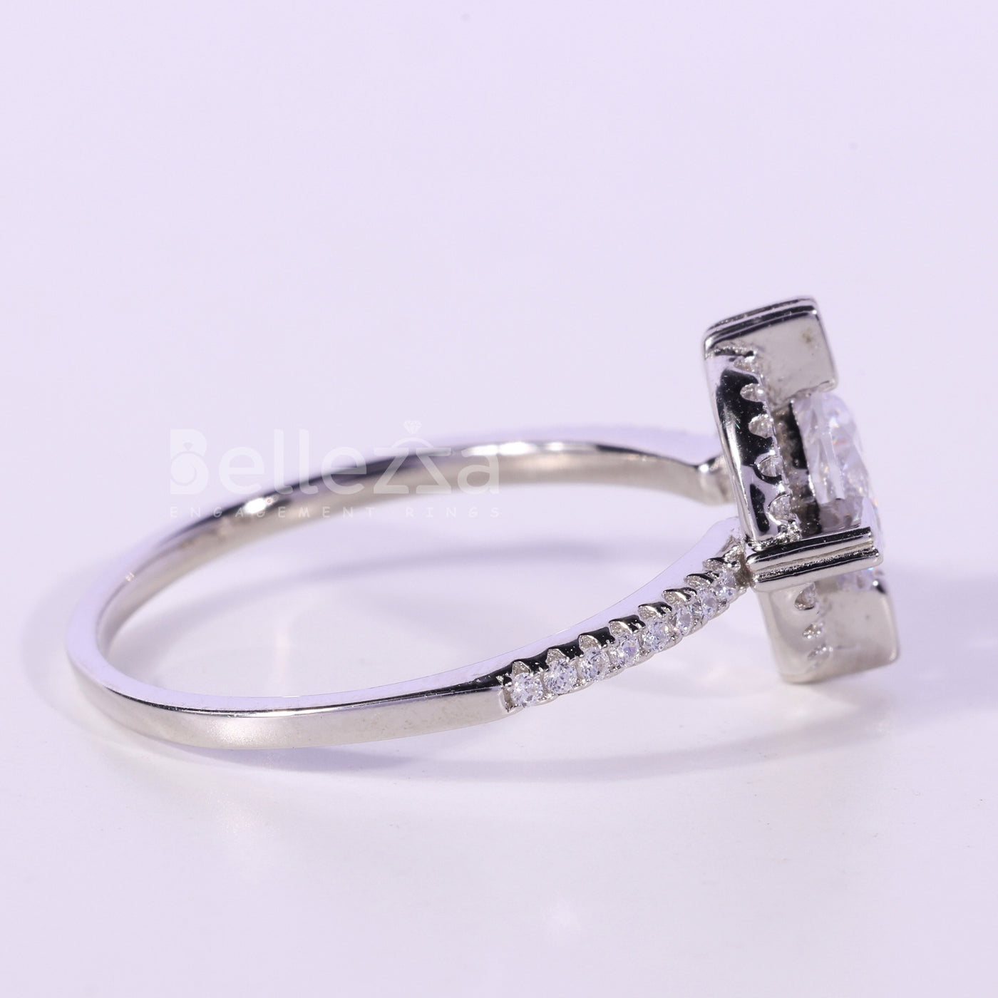 1.0CT Round Cut Halo Pave Setting Moissanite Engagement Ring