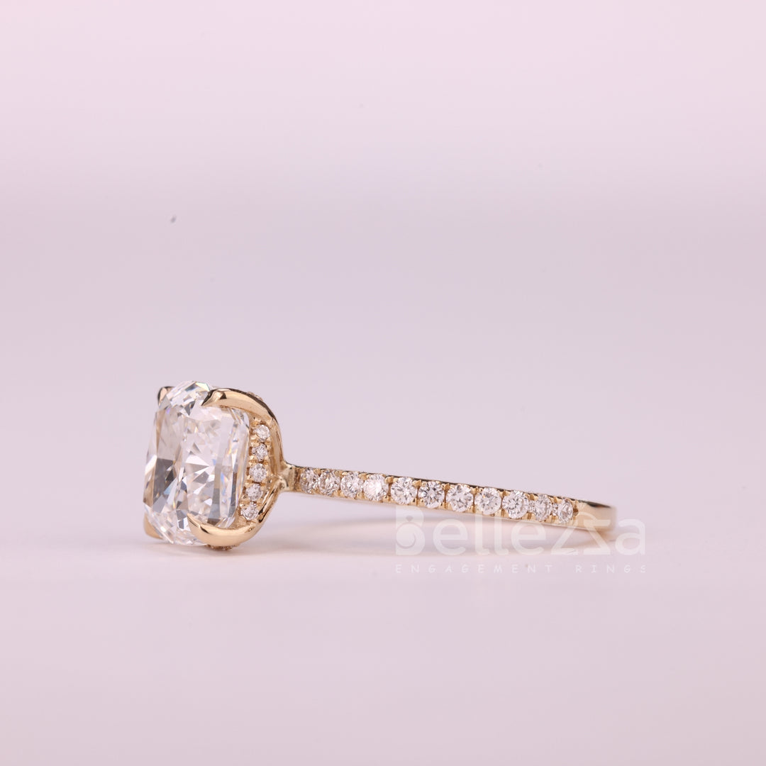 1.0CT Cushion Cut Diamond Pave Setting Moissanite Engagement Ring