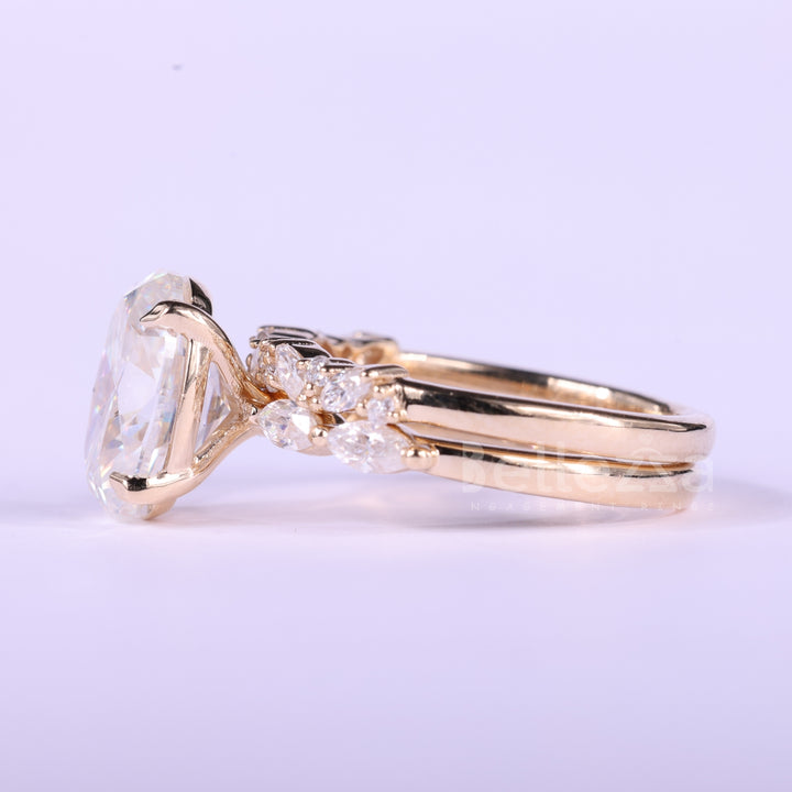 1.50CT Oval Cut Cluster Pave Setting Moissanite Bridal Ring Set