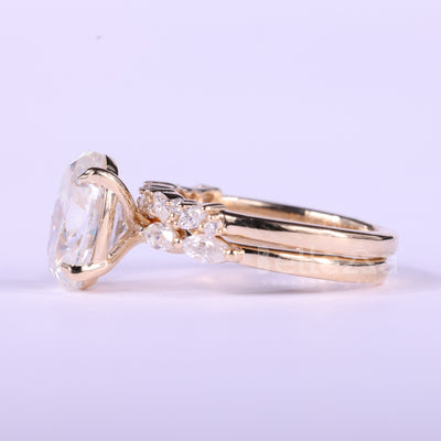 1.50CT Oval Cut Cluster Pave Setting Moissanite Bridal Ring Set