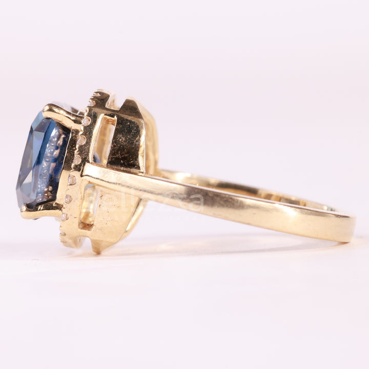 1.50CT Blue Sapphire Cushion Cut Halo Diamond Engagement Ring