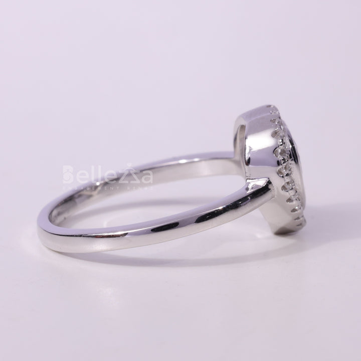 1.0CT Heart Cut Halo Setting Moissanite Engagement Ring