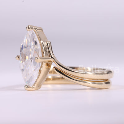 2.0CT Marquise Cut Unique Solitaire Curved Moissanite Bridal Ring Set