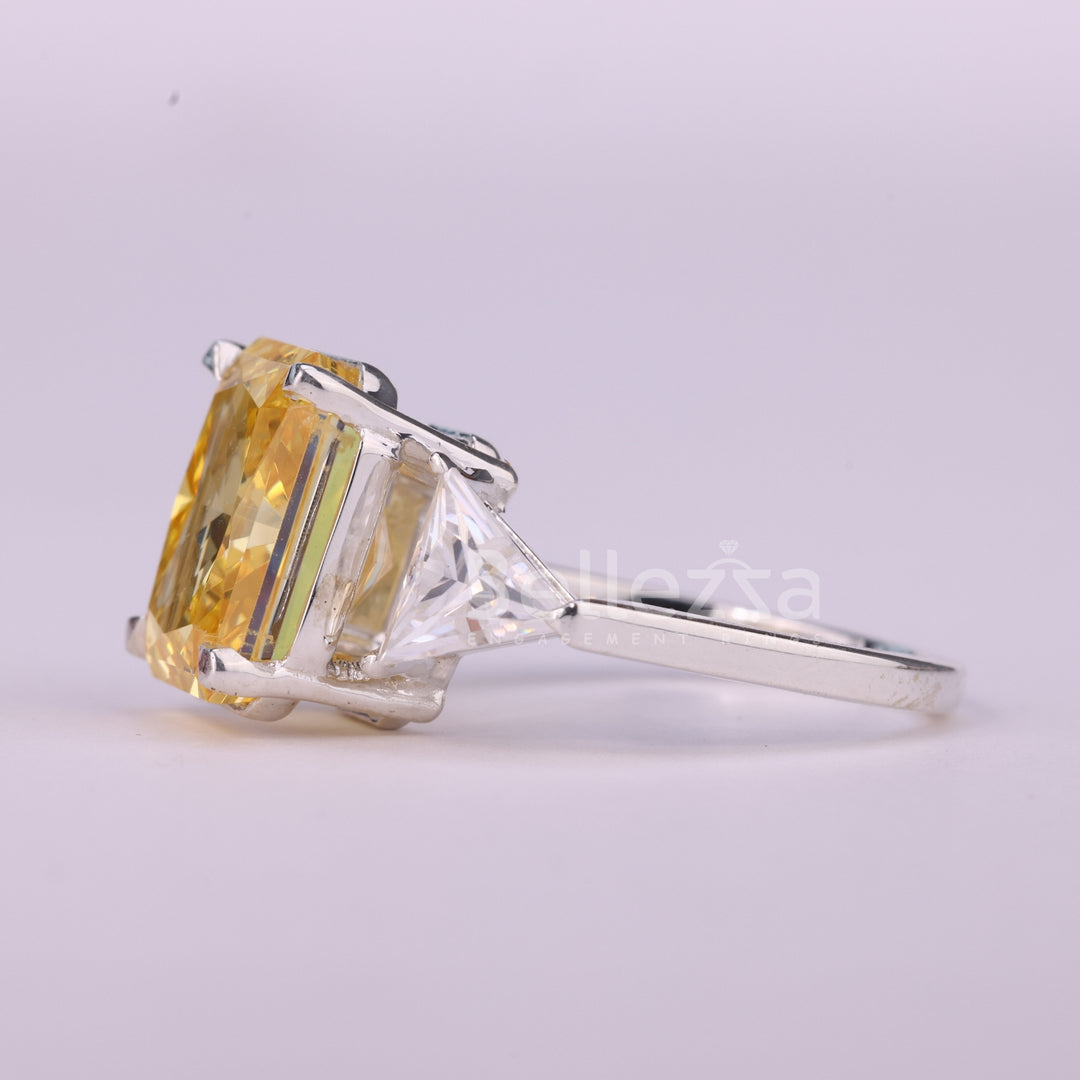 3.0CT Yellow Radiant Cut Three Stone Moissanite Engagement Ring
