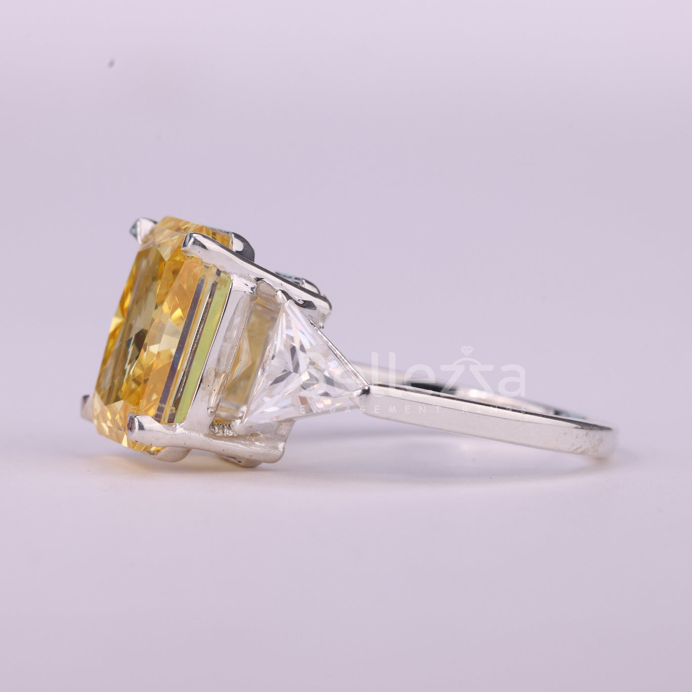 3.0CT Yellow Radiant Cut Three Stone Moissanite Engagement Ring