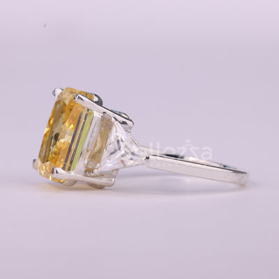 3.0CT Yellow Radiant Cut Three Stone Moissanite Engagement Ring