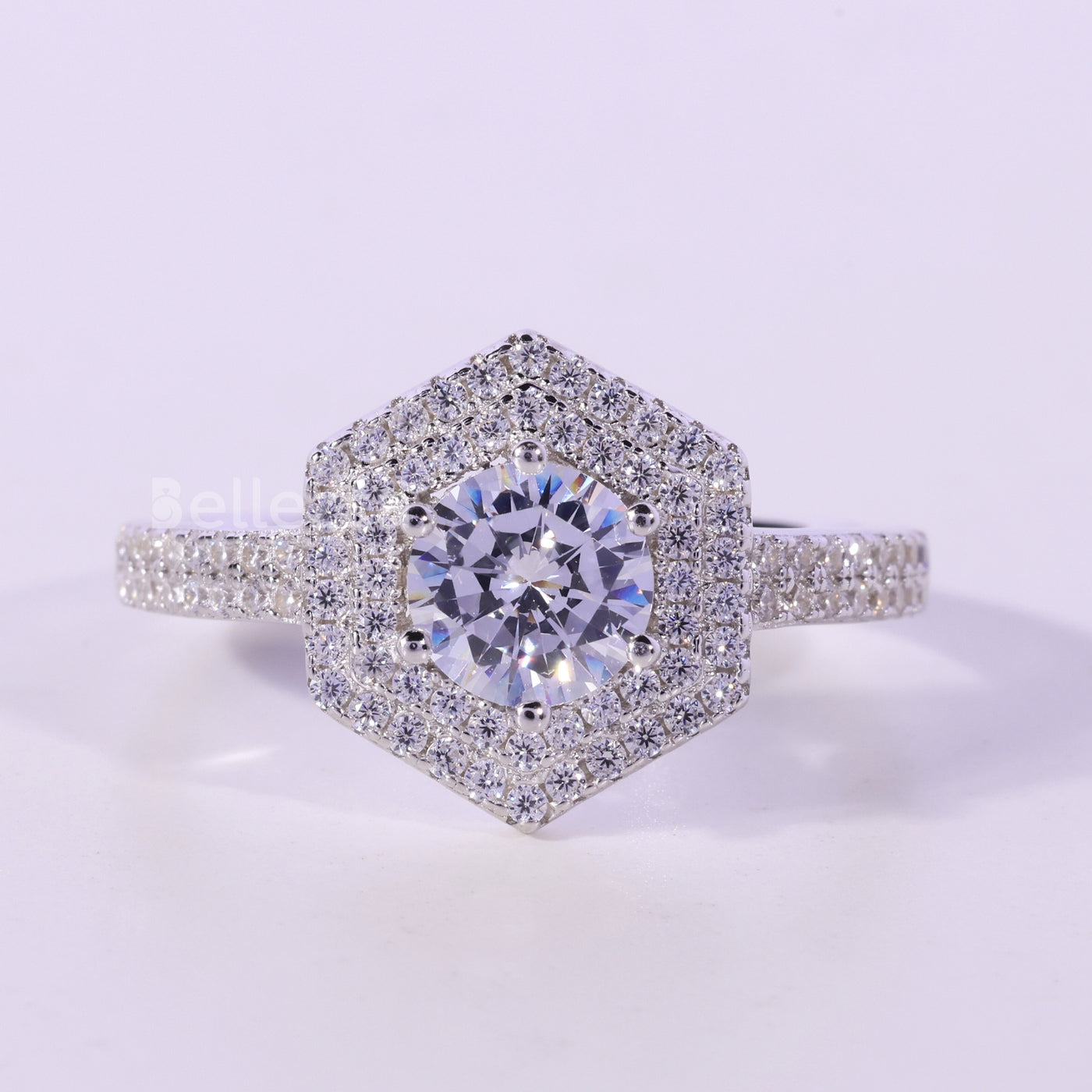 0.50CT Round Cut Double Halo Moissanite Engagement Ring