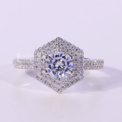 0.50CT Round Cut Double Halo Moissanite Engagement Ring
