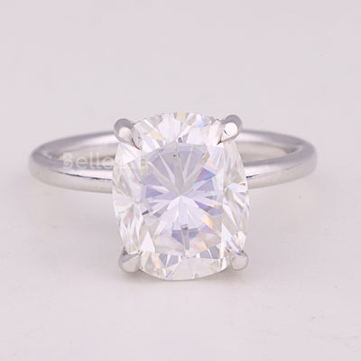 2.0CT Elongated Cushion Cut Hidden Halo Moissanite Engagement Ring