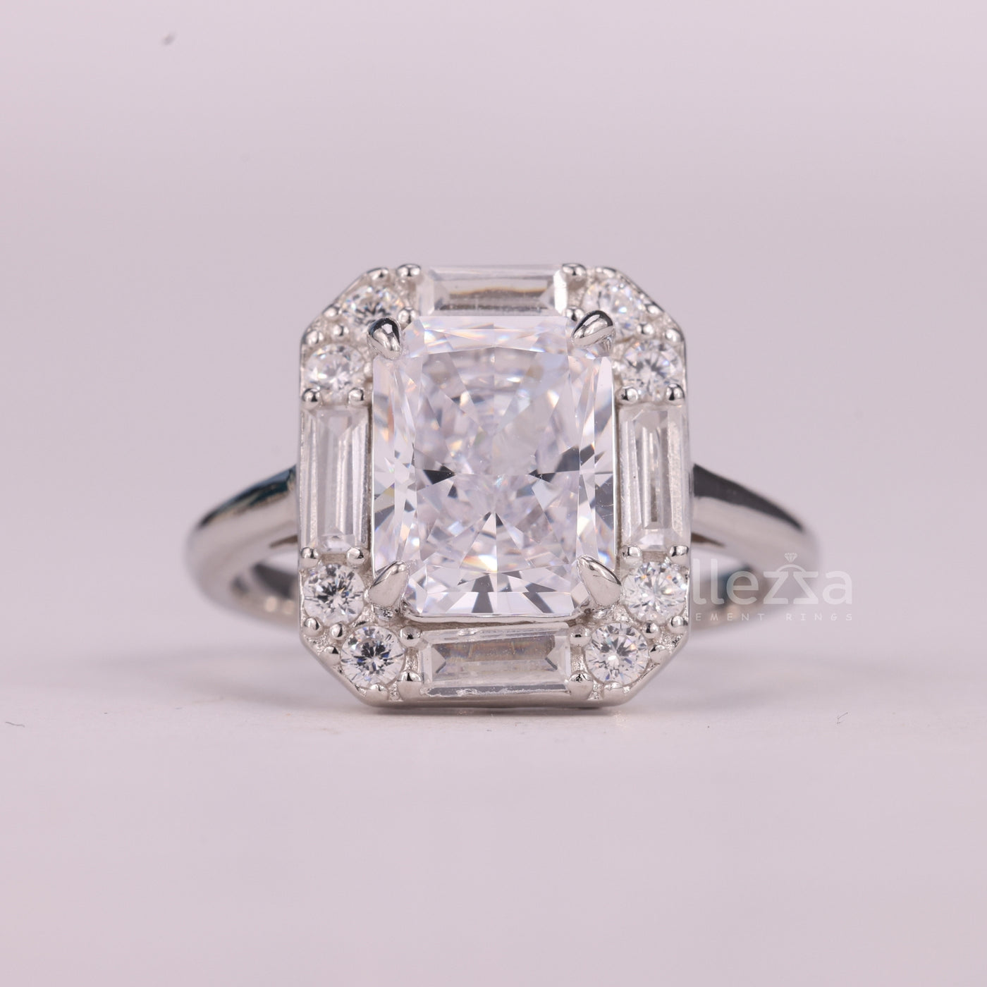 1.0CT Radiant Cut Halo Setting Moissanite Engagement Ring