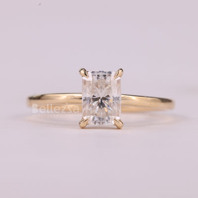 1.0CT Radiant Cut Hidden Halo Moissanite Engagement Ring