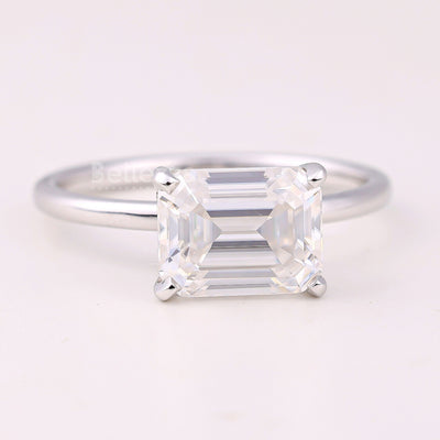 2.0CT East-West Emerald Cut Solitaire Moissanite Engagement Ring