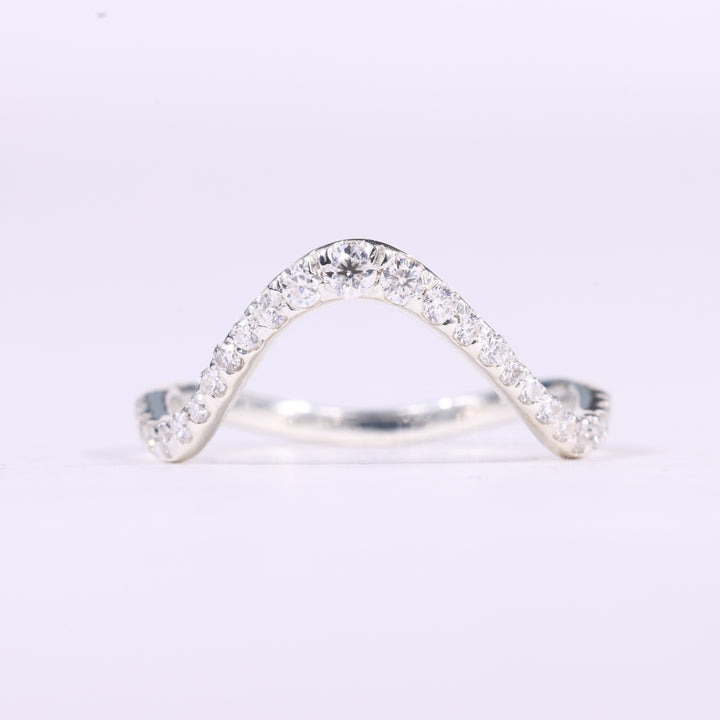 Round Cut Pave Setting Curved Moissanite Wedding Band