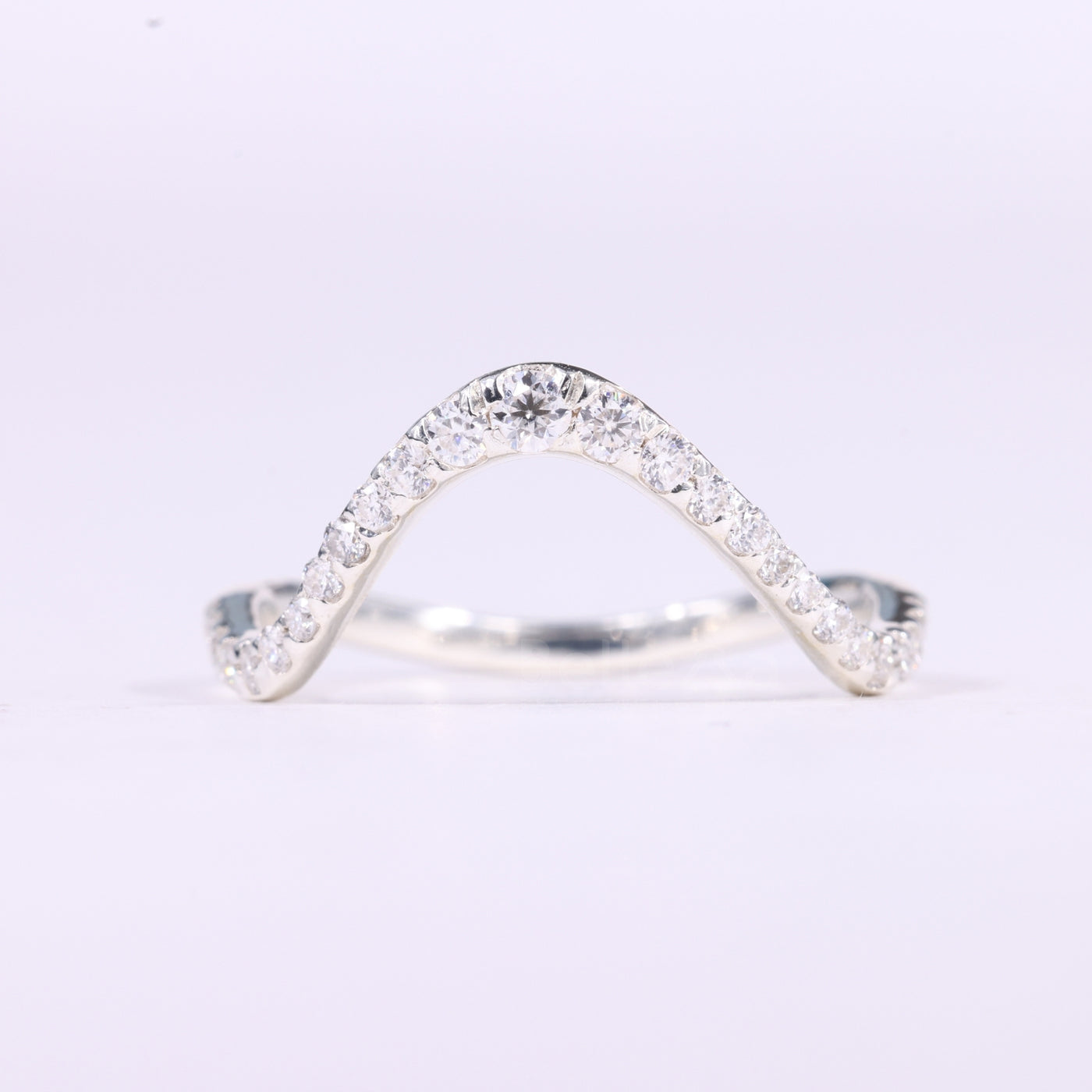 Round Cut Pave Setting Curved Moissanite Wedding Band