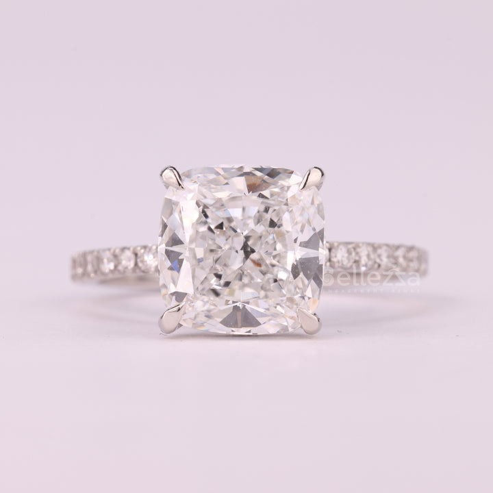 1.0CT Cushion Cut Pave Setting Moissanite Engagement Ring