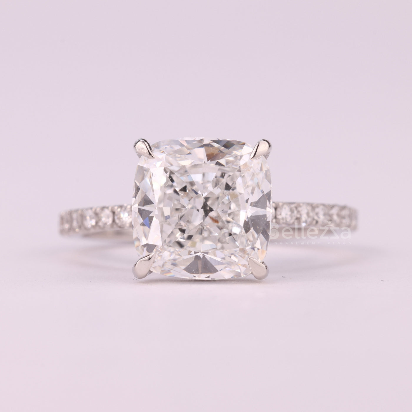 1.0CT Cushion Cut Pave Setting Moissanite Engagement Ring