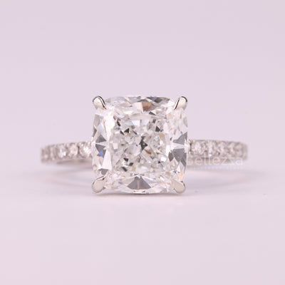 1.0CT Cushion Cut Pave Setting Moissanite Engagement Ring