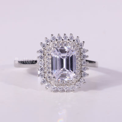 1.0CT Emerald Cut Diamond Cluster Setting Moissanite Engagement Ring