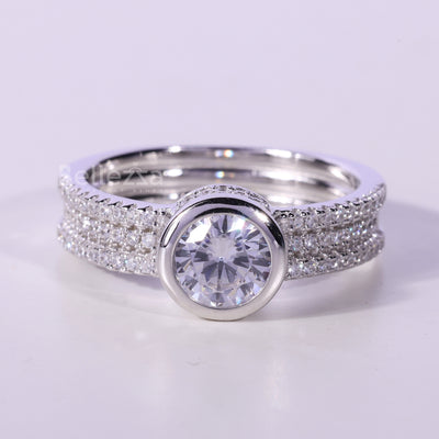 1.0CT Round Cut Three Row Pave Setting Moissanite Engagement Ring