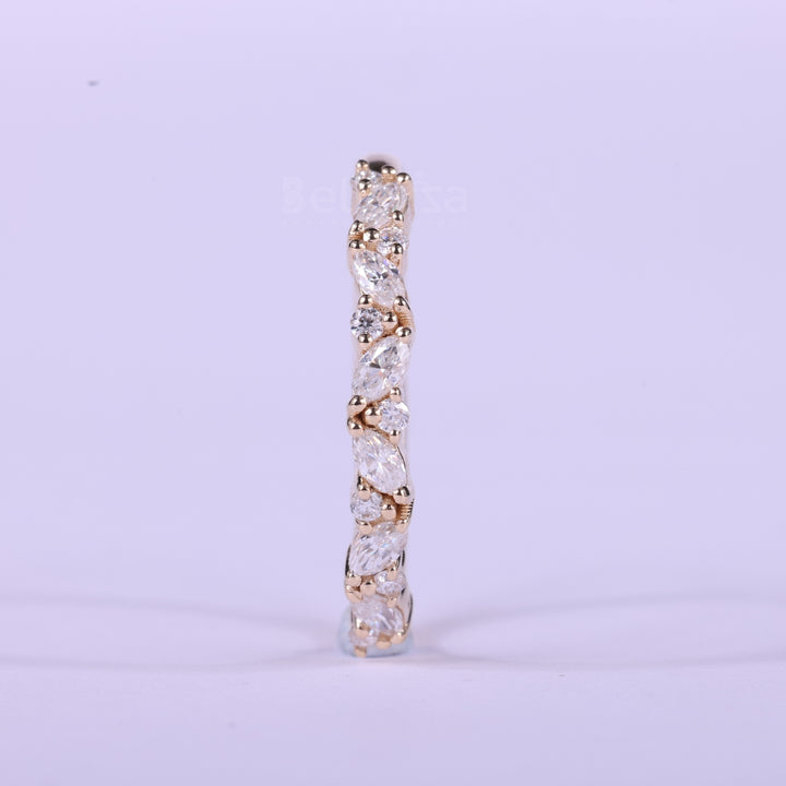 Marquise & Round Cut Cluster Diamond half Eternity Wedding Band
