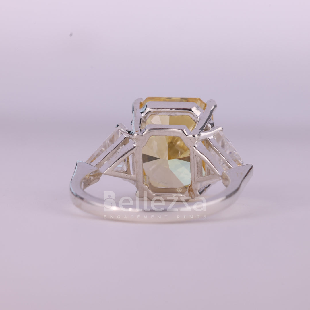 3.0CT Yellow Radiant Cut Three Stone Moissanite Engagement Ring