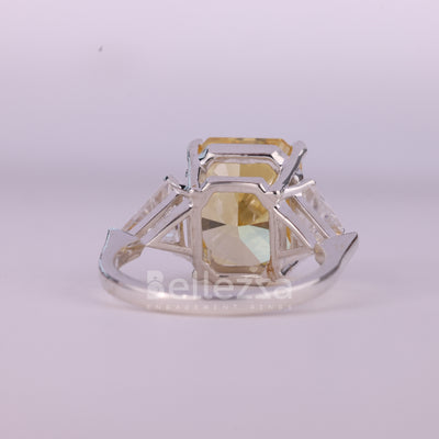 3.0CT Yellow Radiant Cut Three Stone Moissanite Engagement Ring