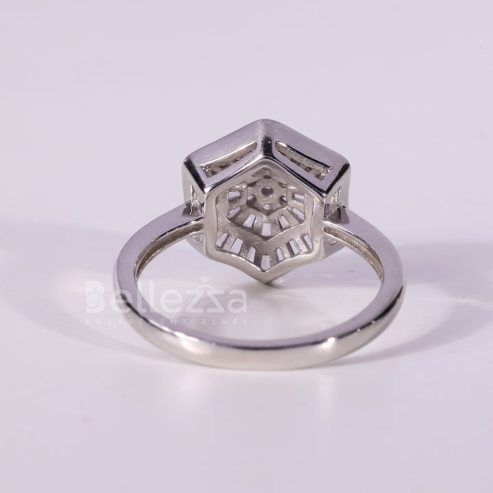 Round & Baguette Cut Cluster Diamond Moissanite Engagement Ring